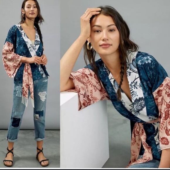 Anthropologies Tori Cropped Floral Boho Kimono One Size - Picture 1 of 12